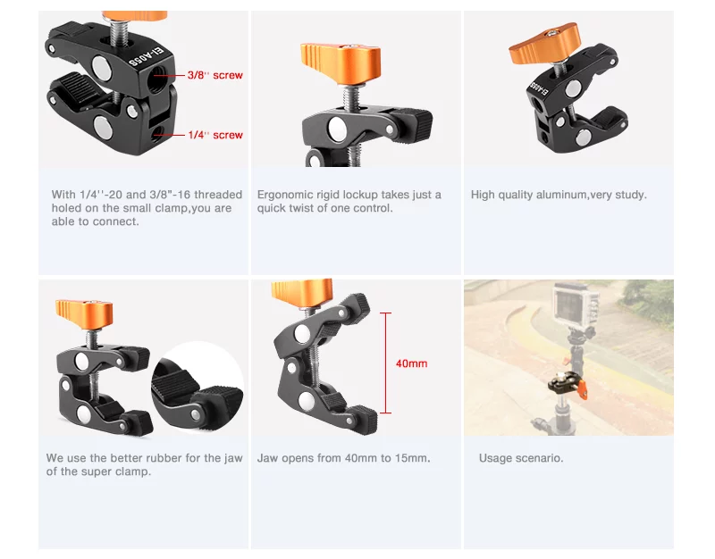 E-IMAGE EI-A05S Mini Super Clamp w/1/4"&3/8" Держатель-зажим