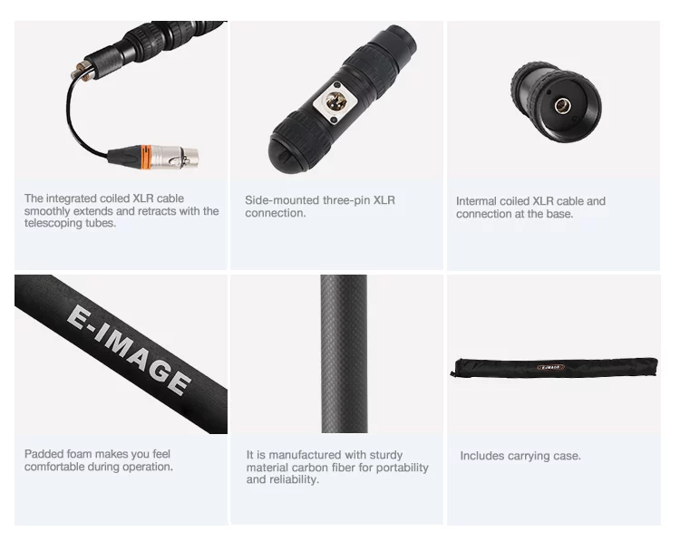 E-IMAGE BC12P Telescope boom, 12ft, carbon, w/cable. Микрофонная удочка (103.5-363.5 см) с XLR каб.