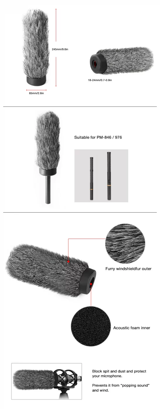 E-IMAGE WSA-03 Windcover-Length 245mm. Ветрозащита для микр. Ø18-24х220 мм